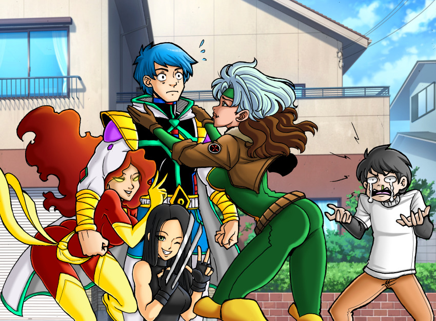 absurdres bird blood_rivals chris_hollway_(blood_rivals) crossover highres jean_grey jonathanfillscott phoenix rogue_(x-men) valentman x-23