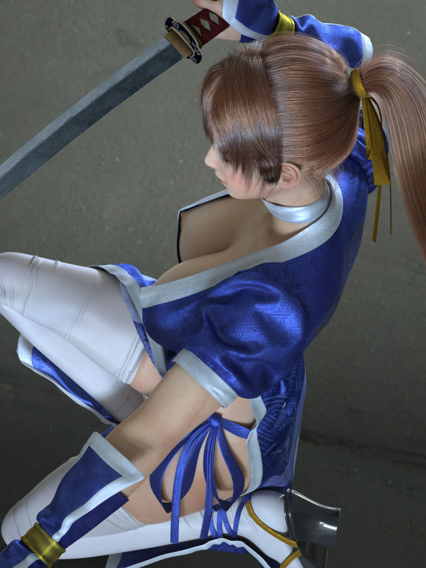 3d brown_eyes brown_hair highres incise_soul japanese_clothes kasumi_(doa) ninja m-rs ninja panties tagme underwear white_panties