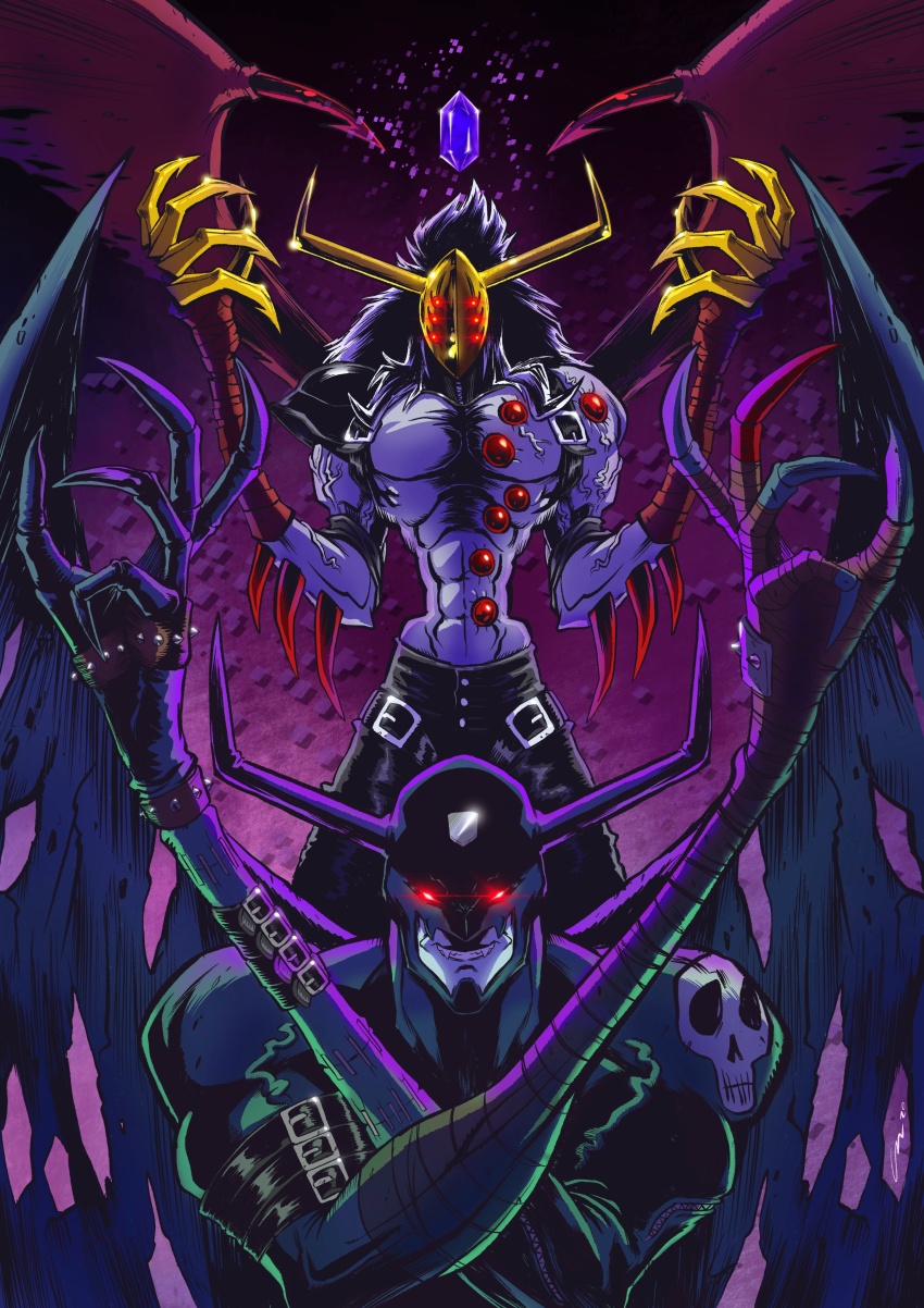 absurdres belt demon demon_boy devimon digimon digimon_adventure:_(2020) highres mask moonmillenniumon neodevimon skull wings
