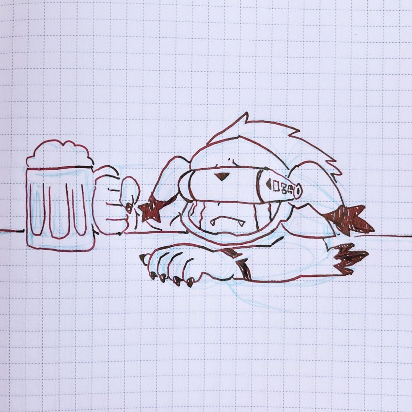 alcohol beer beer_mug covered_eyes cup digimon digimon_(creature) fusion helmet highres long_ears mask mug silphymon