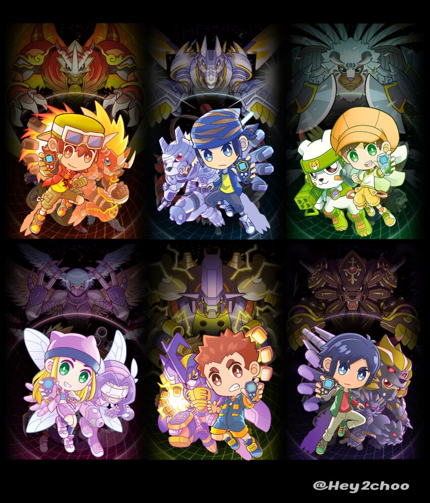 1girl 5boys agnimon armor blitzmon blizzarmon bolgmon chackmon digimon digimon_(creature) digimon_frontier fairimon garummon hat helmet hey2choo highres himi_tomoki jacket kaiserleomon kanbara_takuya kimura_kouichi lingerie louwemon mask minamoto_kouji multiple_boys muscular muscular_male orimoto_izumi shibayama_junpei shutumon underwear vritramon wolfmon