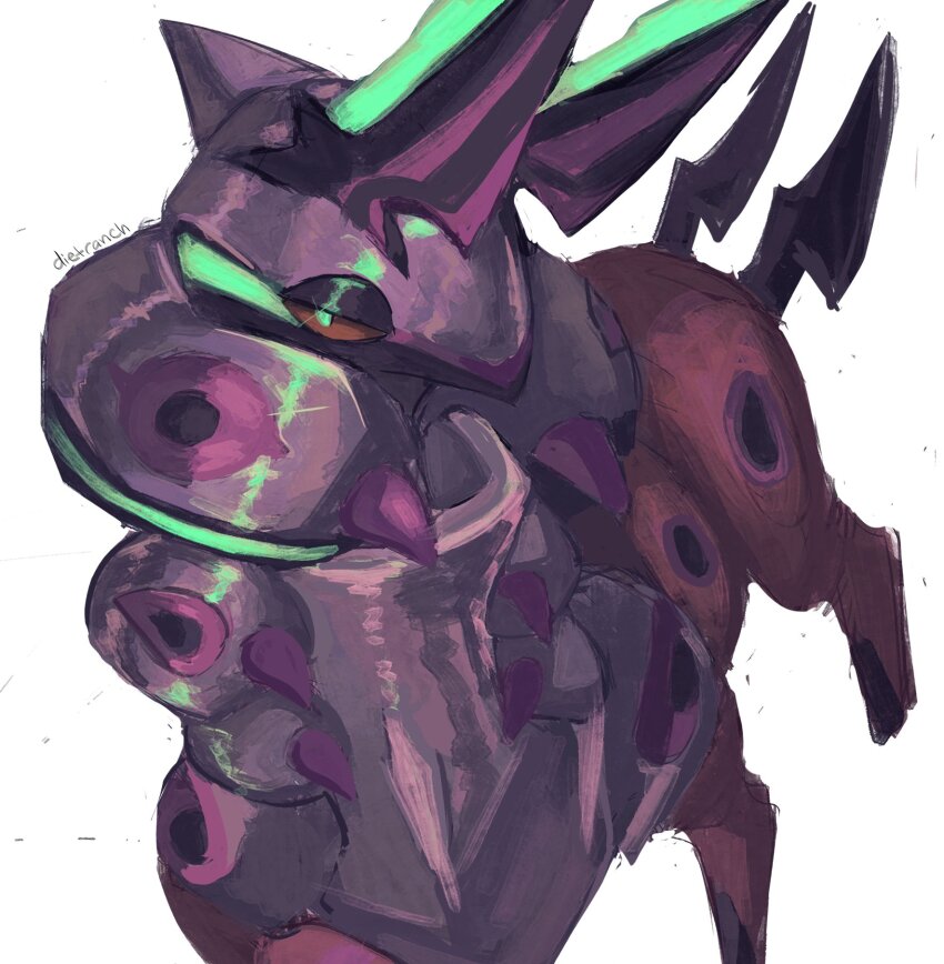 antennae aqua_eyes armor bug centipede colored_sclera colored_skin dietranch gen_5_pokemon highres horns mega_pokemon mega_scolipede multicolored_skin multiple_tails nintendo no_humans pokemon pokemon_(creature) pokemon_focus scolipede simple_background solo tail two_tails white_background yellow_eyes yellow_sclera