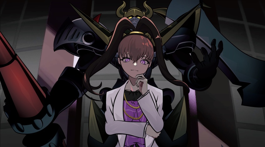absurdres amano_nene_(digimon_xros_wars) darkknightmon digimon digimon_(creature) digimon_xros_wars hair_ornament hairclip highres long_hair ponytail split_ponytail
