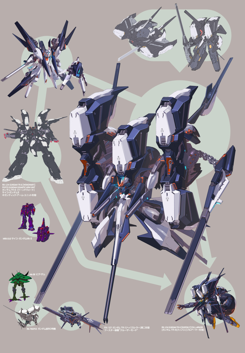 absurdres advance_of_zeta advance_of_zeta_re-boot big_zam brown_background reference_sheet dendrobium_schema gundam highres kenki_fujioka mecha no_humans robot tr-6_woundwort