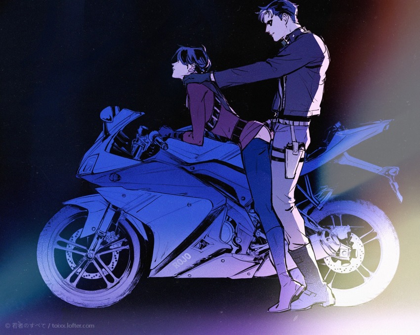 2boys anal batman_(series) belt black_hair boots clothed_sex clothes dc_comics gloves gun jacket jason_todd male_focus male_penetrated mask motor_vehicle motorcycle multicolored_hair multiple_boys red_hood_(dc) red_robin sex size_difference tim_drake two-tone_hair unworn_mask weapon yaoi