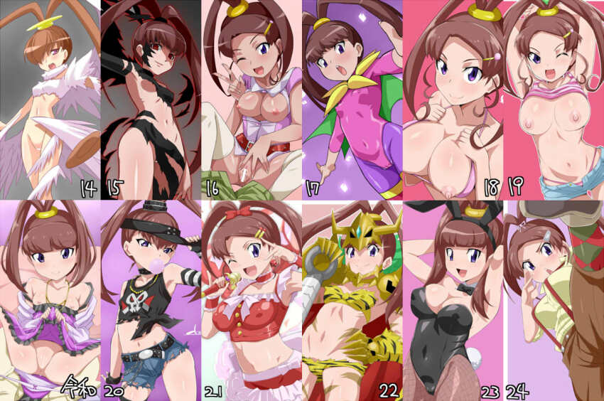 amano_nene_(digimon_xros_wars) bar_censor censored chicago-x corruption cosplay darkknightmon digimon hair_ornament hairclip kinkakumon kinkakumon_(cosplay) long_hair luminamon luminamon_(nene_ver.) ohanamon ponytail purification shademon shademon_(nene_ver.) split_ponytail