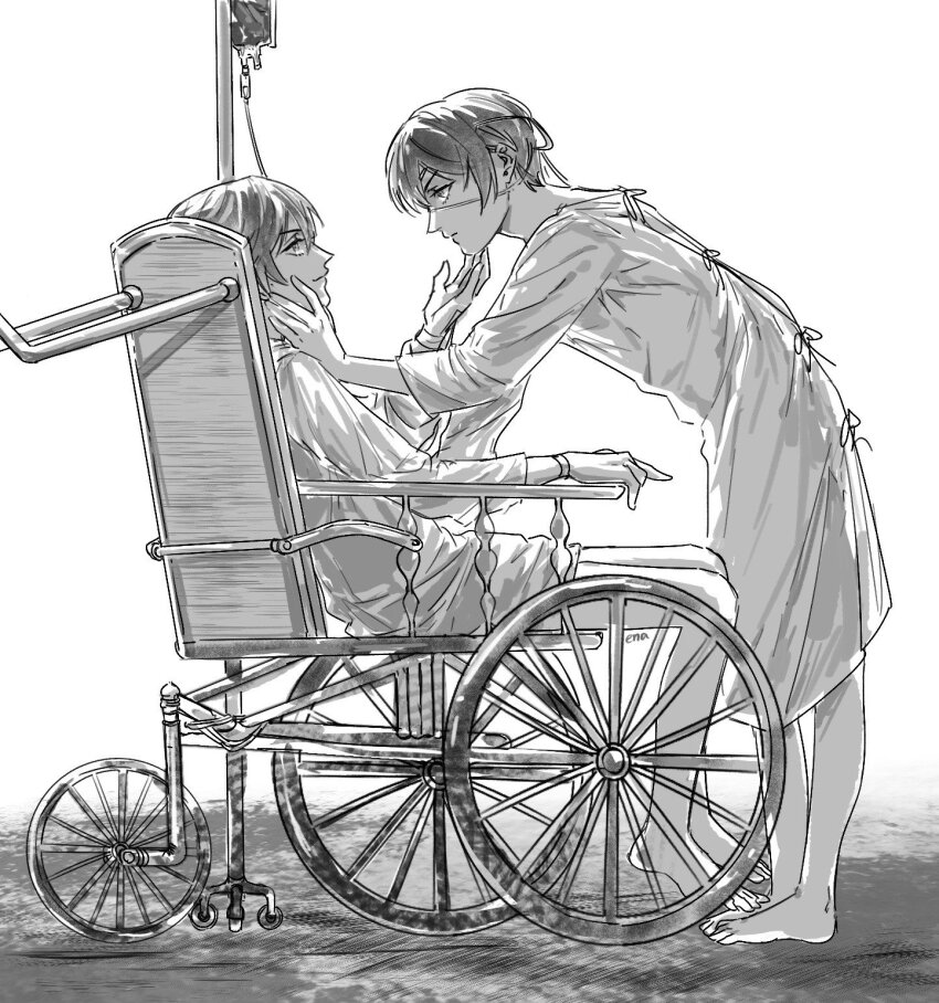 2boys brothers ciel_phantomhive ciel_phantomhive&#039;s_brother closed_mouth ena33333333 eyepatch highres kuroshitsuji male_focus multiple_boys sebastian_michaelis short_hair siblings twins wheelchair