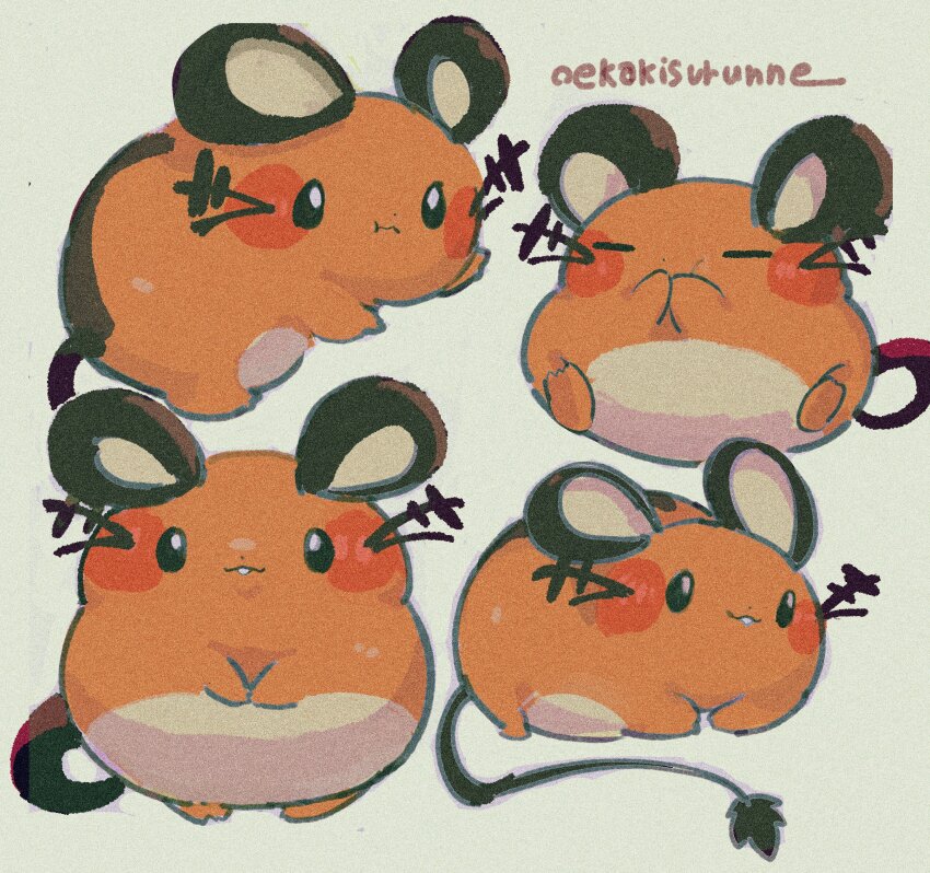 absurdres artist_name black_eyes bright_pupils closed_eyes closed_mouth commentary_request dedenne full_body gen_6_pokemon highres nintendo no_humans oedede pokemon pokemon_(creature) simple_background smile tail white_pupils
