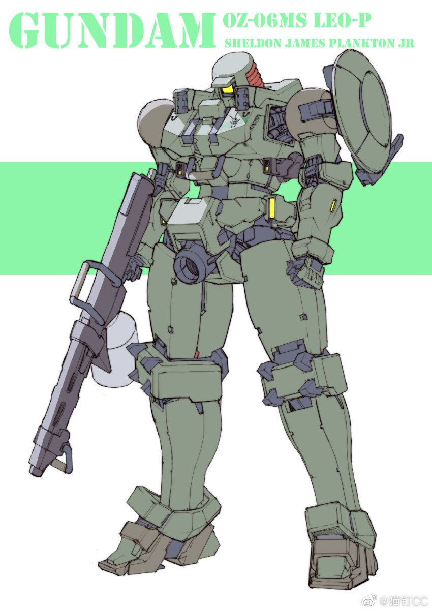 character_name clenched_hand crossover gun gundam gundam_wing highres holding holding_gun holding_weapon joints leo_(mobile_suit) looking_down mecha no_humans redesign robot robot_joints plankton_(spongebob) solo spongebob_squarepants_(series) standing weapon ztb0000