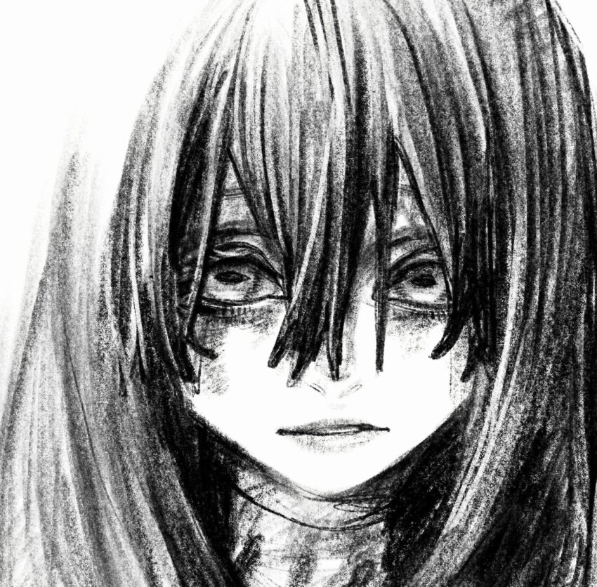 1girl amo_(gachiakuta) doodle gachiakuta highres monochrome sketch urana_kei
