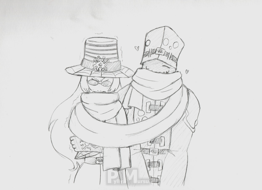archnemon belt blue_hair digimon digimon_(creature) digimon_adventure_02 glasses hat highres long_hair monochrome mummymon sketch traditional_media yellow_eyes