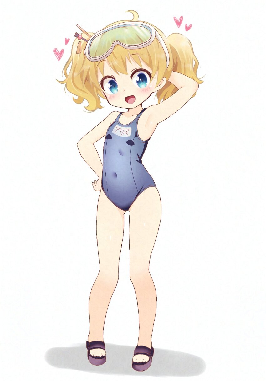 1girl alice_cartelet blonde_hair highres kin-iro_mosaic one-piece_swimsuit school_uniform swimsuit twintails