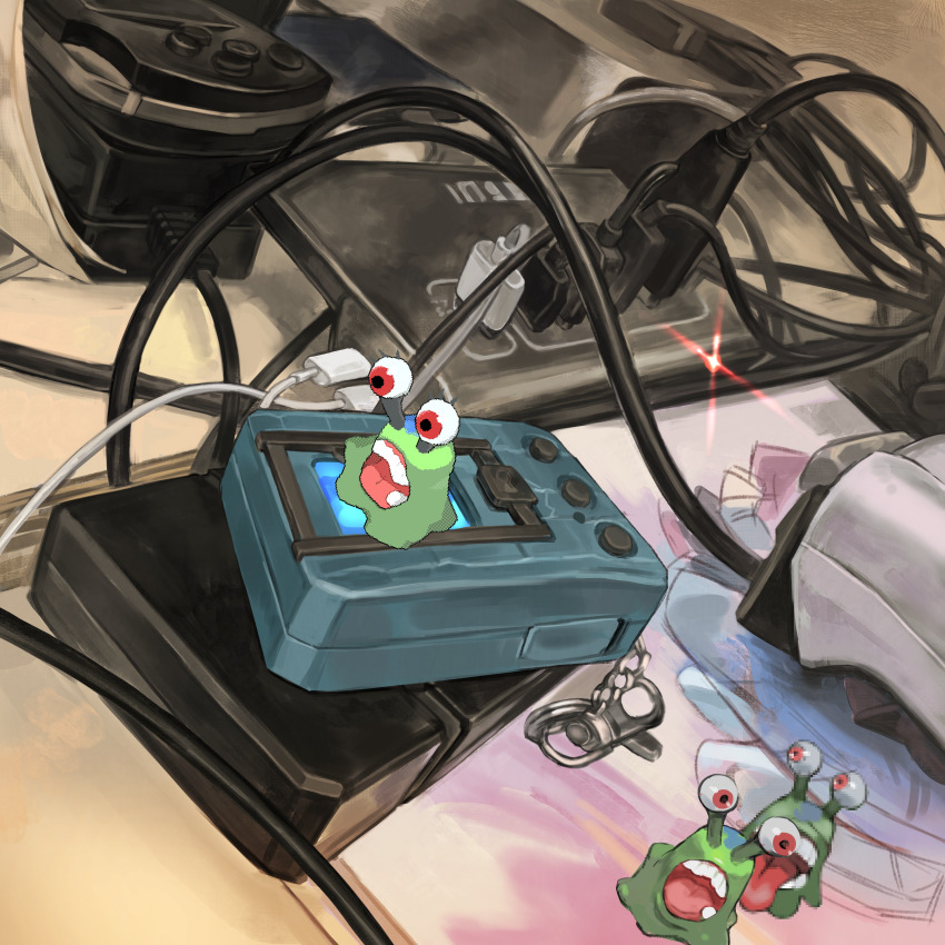 absurdres cable digimon digimon_(creature) digimon_(virtual_pet) highres looking_to_the_side monster numemon red_eyes slug teeth tongue tongue_out virtual_pet_(toy)