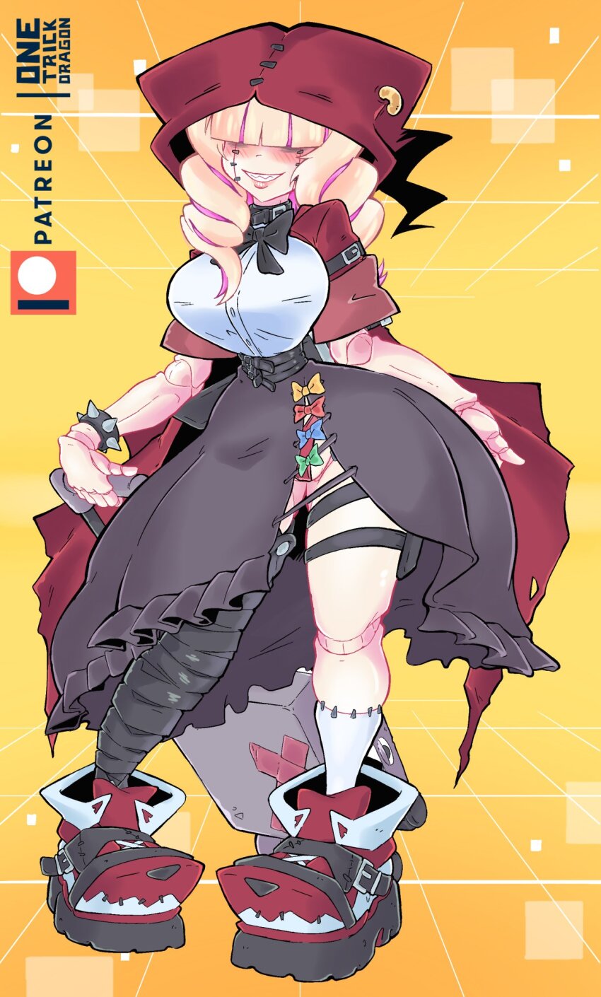 1girl belt chaperomon digimon digimon_(creature) female_focus hood original ribbon solo