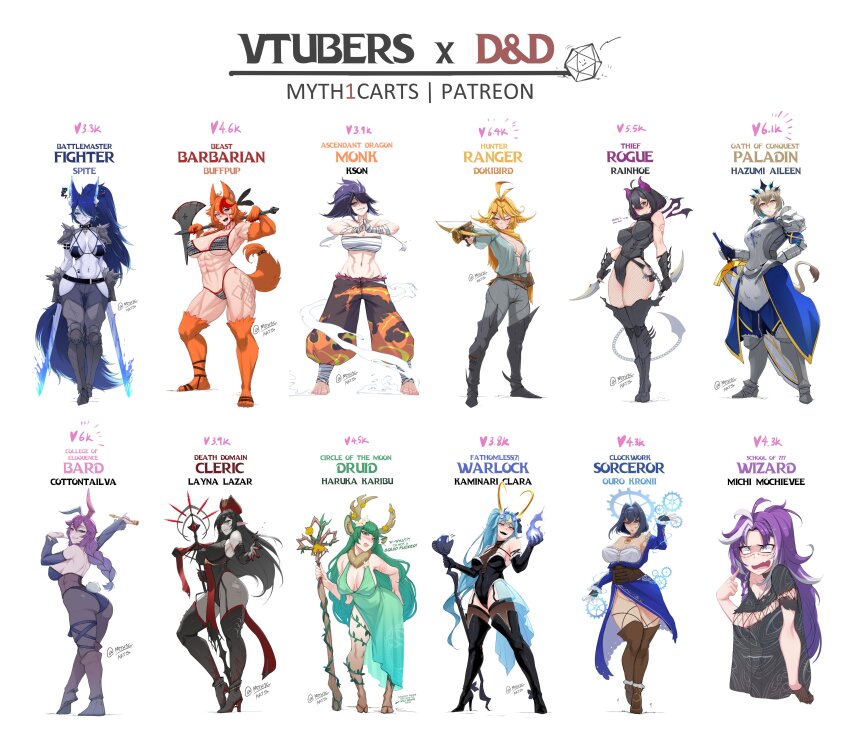 6+girls abs absurdres ahoge aiming alternate_costume animal_ears antlers arm_tattoo armor armpits artist_name ass bandages bandaid bandaid_on_face bandaid_on_nose barefoot bikini black_hair black_sclera blonde_hair blood blood_on_face bloody_weapon blue_eyes blue_fire blue_hair blush boots bow_(weapon) braid braided_ponytail breasts buffpup_(vtuber) character_name chest_sarashi cleavage collar colored_sclera commentary cottontail_(vtuber) crossbow dagger deer_girl demon_girl demon_horns demon_tail dokibird_(vtuber) dual_wielding elbow_gloves embarrassed english_commentary english_text face_piercing fang female_pubic_hair fingerless_gloves fire fishnet_pantyhose fishnets flaming_sword flaming_weapon full_body gloves gluteal_fold green_hair hair_between_eyes hair_intakes hair_over_one_eye haruka_karibu hat hazumi_aileen high_heel_boots high_heels highres holding holding_crossbow holding_dagger holding_knife holding_staff holding_sword holding_weapon hololive hololive_english horns indie_virtual_youtuber jewelry kaminari_clara knife kson large_breasts layna_lazar leotard lip_piercing long_hair looking_at_viewer medium_breasts michi_mochievee michi_mochievee_(1st_costume) multiple_girls muscular muscular_female myth1carts navel navel_piercing necklace one_eye_closed open_mouth orange_fur orange_hair ouro_kronii pantyhose patreon_username piercing pointy_ears ponytail profanity pubic_hair purple_hair rabbit_ears rabbit_girl rabbit_tail rainhoe sarashi scar scar_across_eye scar_on_face short_hair simple_background skin_fang smile souchou spiked_collar spikes spite_(vtuber) staff swimsuit sword tail tattoo teeth thigh_boots thighhighs tongue vchiban very_long_hair virtual_youtuber vshojo watermark weapon white_background wolf_ears wolf_girl wolf_tail yellow_eyes