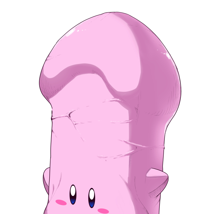 absurdres blush_stickers highres implied_fellatio kirby kirby_(series) kyapameru mouthful_mode nintendo phallic_symbol simple_background white_background