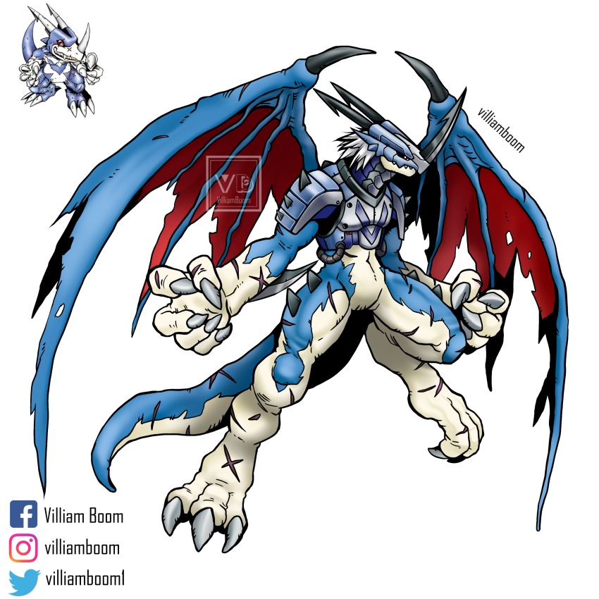 absurdres claws digimon digimon_(creature) highres horns oridigi original scarf solo tail v-dramon wings xv-mon