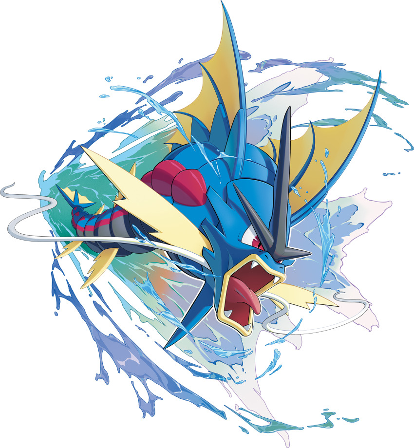 dragon fangs full_body gen_1_pokemon gyarados highres mega_gyarados mega_pokemon nintendo no_humans official_art open_mouth pokemon pokemon_(creature) simple_background solo transparent_background water