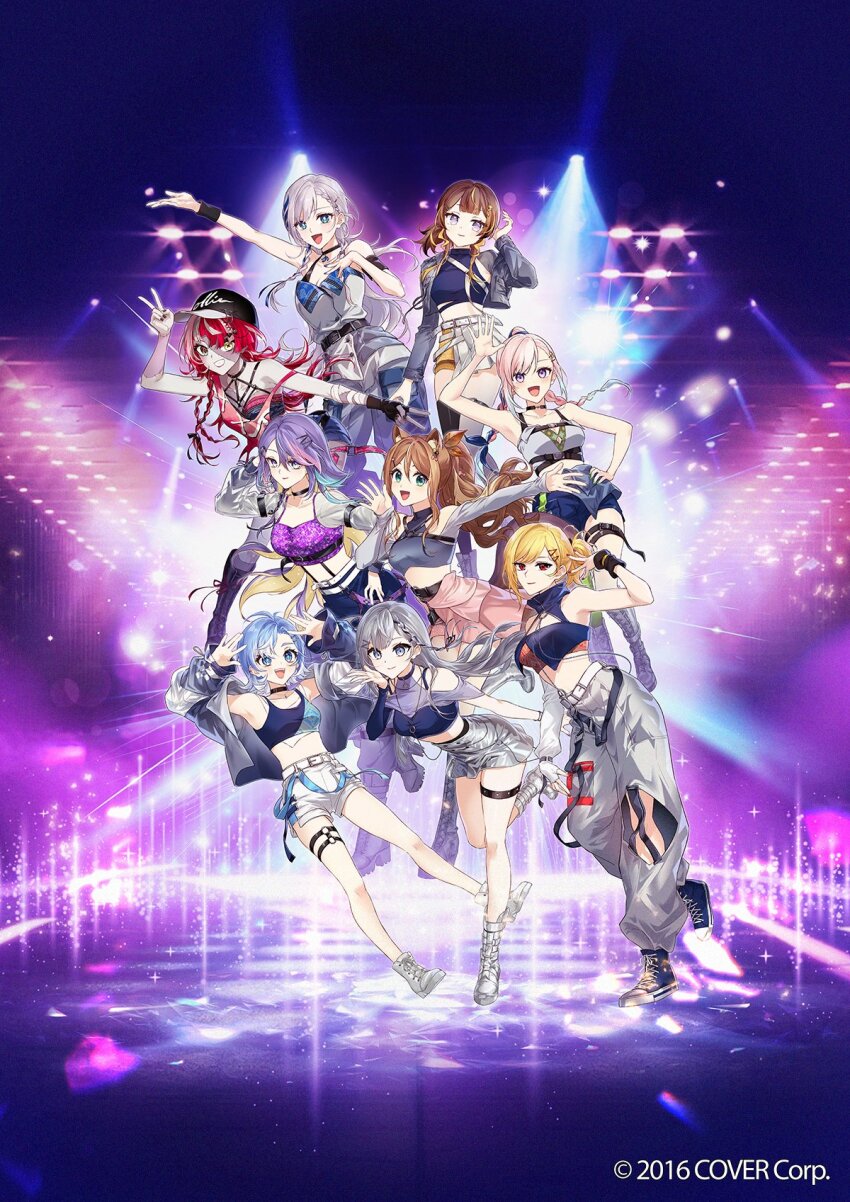 6+girls :d ahoge airani_iofifteen animal_ear_fluff animal_ears anya_melfissa area_15 arm_strap arm_up arms_up asymmetrical_bangs ayunda_risu bare_arms baseball_cap belt black_belt black_choker black_collar black_gloves black_hat black_thighhighs blonde_hair blue_eyes blue_hair blue_jacket blue_nails blue_pants blue_ribbon blue_shirt blue_shoes blue_shorts blue_sleeves blue_tank_top blue_tube_top blunt_ends boots bow braid braided_bangs braided_ponytail braided_sidelock breasts brown_hair buttons cargo_pants center-flap_bangs character_name chest_belt chest_harness choker cleavage cleavage_cutout clenched_hand closed_mouth clothing_cutout collar colored_inner_hair colored_skin colored_tips commentary company_name copyright_notice crescent crop_top cropped_jacket cropped_shirt crossed_arms denim denim_jacket detached_sleeves diamond-shaped_pupils diamond_(shape) english_commentary fingerless_gloves full_body gloves gradient_eyes gradient_hair green_eyes green_hair green_thighhighs grey_hair grey_jacket grey_shirt grey_shrug grey_skin grey_skirt grin hair_between_eyes hair_bow hair_flaps hair_ornament hair_over_one_eye hair_ribbon hairclip half-skirt halter_shirt halterneck hand_on_own_hip hand_on_own_thigh hand_up harness hat headset heterochromia high_heel_boots high_heels high_ponytail high_tops highres holoh3roes hololive hololive_indonesia holoro jacket jewelry kaela_kovalskia knee_boots kobo_kanaeru kureiji_ollie lace-up_boots large_breasts layered_skirt leg_cutout lineup long_hair long_hair_between_eyes long_sidelocks long_sleeves looking_at_viewer medium_breasts medium_hair midriff midriff_peek miniskirt mismatched_pupils moona_hoshinova multicolored_eyes multicolored_hair multicolored_skin multiple_belts multiple_girls nail_polish navel necklace o-ring o-ring_harness o-ring_thigh_strap off-shoulder_shirt off_shoulder official_alternate_costume official_alternate_hairstyle official_art one_side_up open_mouth overskirt pants pants_tucked_in parted_lips patchwork_skin pavolia_reine pencil_skirt pink_hair pink_skirt platform_boots pleated_skirt ponytail purple_eyes purple_hair purple_shirt purple_skin red_eyes red_hair red_nails red_tank_top ribbon sakon04 see-through_clothes see-through_sleeves shirt shoes short_hair short_shorts shorts shoulder_cutout shrug_(clothing) side_braid side_braids sidelocks single_detached_sleeve single_glove single_off_shoulder single_thighhigh single_wrist_cuff skirt sleeveless sleeveless_jacket sleeveless_shirt sleeves_past_fingers sleeves_past_wrists smile sneakers squirrel_ears squirrel_girl squirrel_tail standing starry_hair stitched_arm stitched_face stitched_leg stitched_torso stitches straight-on strap_slip strapless streaked_hair swept_bangs symbol-shaped_pupils tail tank_top teeth thigh_strap thighhighs torn_clothes torn_tank_top tube_top turtleneck two-tone_hair underbust v vestia_zeta virtual_youtuber white_belt white_boots white_eyes white_hair white_pants white_shoes white_shorts white_skirt white_sleeves white_tank_top wrist_cuffs x-shaped_pupils x_hair_ornament yellow_eyes yellow_skirt zombie