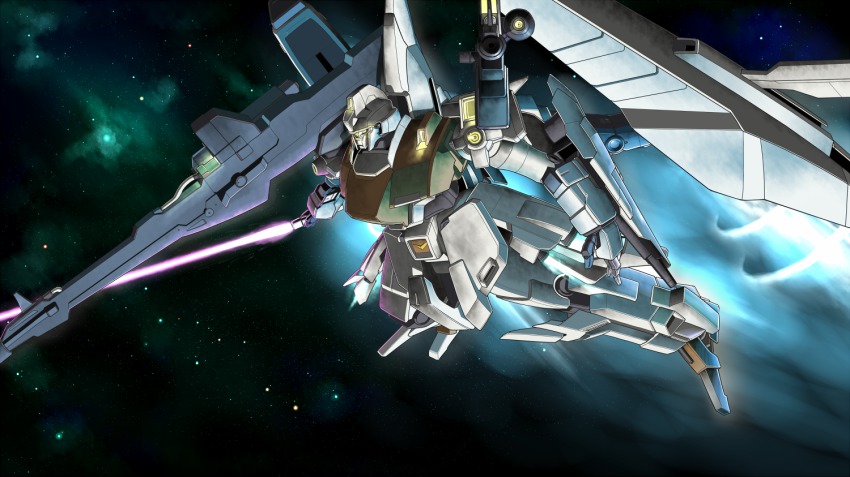 beam_rifle energy_gun energy_sword gomi_kushige gun gundam gundam_unicorn mecha no_humans rezel_type-c robot solo space sword weapon