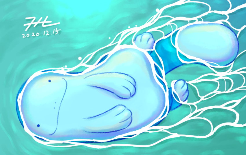 afloat commentary_request dated gen_2_pokemon looking_at_viewer nintendo no_humans null_suke one-hour_drawing_challenge pokemon pokemon_(creature) quagsire signature smile water