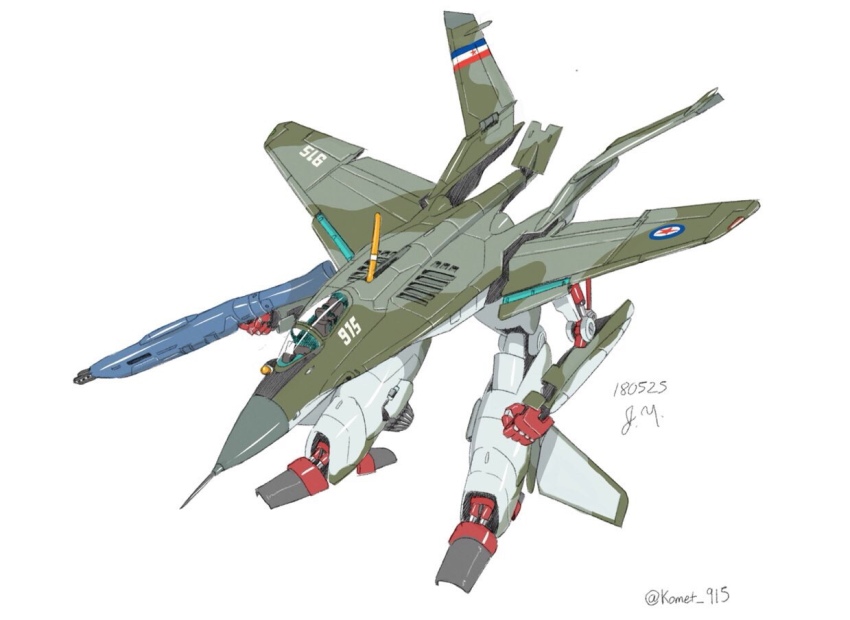 2018 anti-u.n. camouflage commentary commentary_request cosmos915 dated gerwalk gunpod macross macross_zero mecha mig-29 original radio_antenna real_life robot roundel russian_flag science_fiction signature simple_background sketch solo variable_fighter