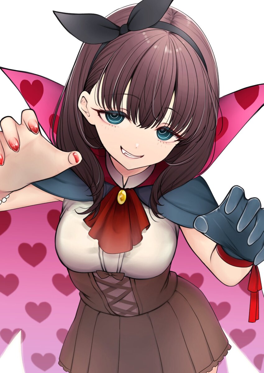 brown_hair gloves green_eyes hairband highres idolmaster idolmaster_cinderella_girls looking_at_viewer sakuma_mayu saltylemontea short_hair simple_background