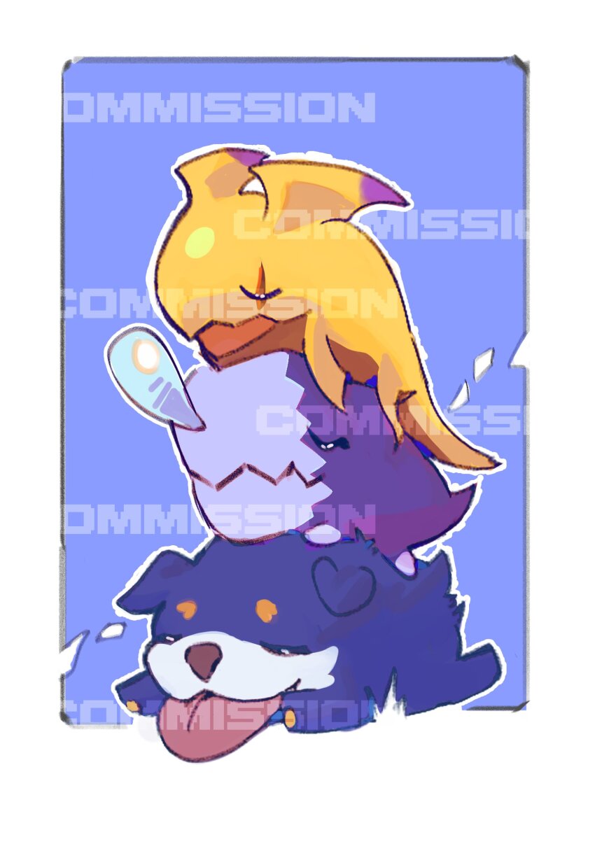 bowmon digimon digimon_(creature) dorimon highres horns kyokyomon sleeping tail tongue tongue_out