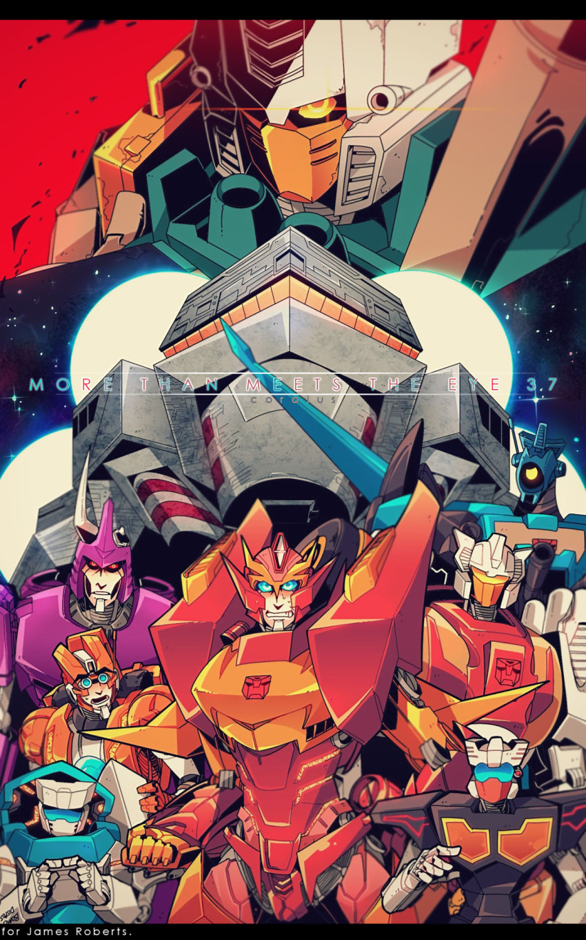 6+boys autobot badge brainstorm_(transformers) chromedome coralus cyclonus highres insignia male_focus mecha multiple_boys no_humans rewind_(transformers) robot rodimus rung_(transformers) science_fiction spacecraft tailgate_(transformers) the_transformers_(idw) transformers whirl_(transformers)