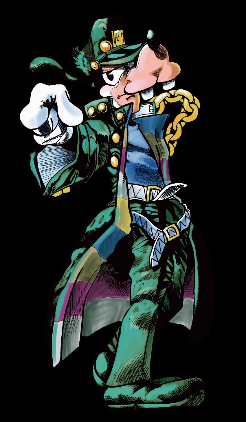 1boy absurdres disney full_body furry furry_male gloves goofy hat highres jojo_no_kimyou_na_bouken jojo_pose kujo_jotaro&#039;s_pose_(jojo) kuujou_joutarou male_focus mickey_mouse_&amp;_friends parody pointing simple_background solo style_parody transparent_background