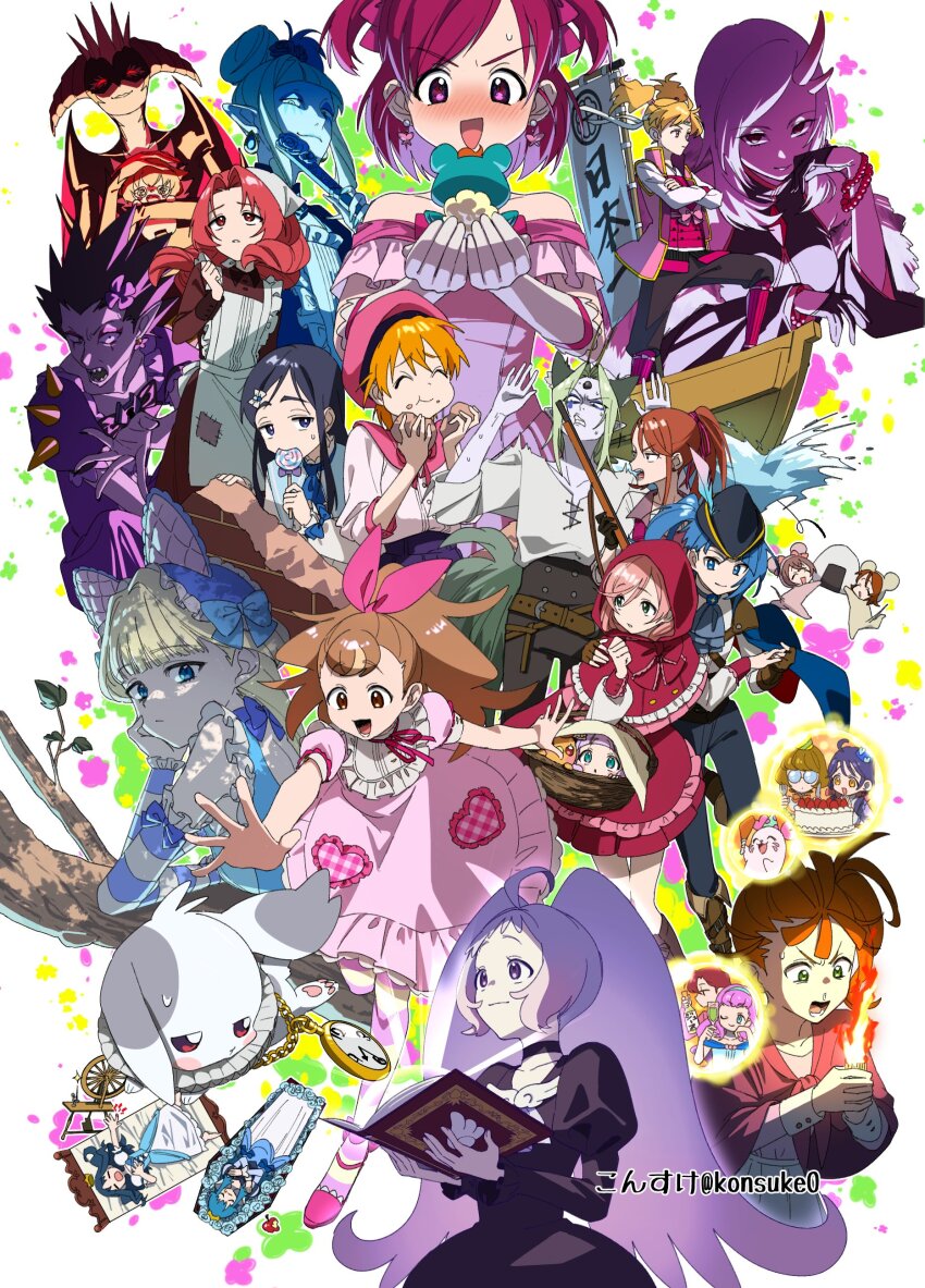6+girls absolutely_everyone absurdres akagi_towa apron battamonda blue_eyes blue_hair blush book cake character_request choker clock close_(go!_princess_precure) closed_eyes daifuku_(precure) dyspear eas_(fresh_precure!) ellee-chan everyone fire food green_eyes green_hair highres hijiri_ageha holding holding_book ichinose_minori inukai_komugi konsuke0 kuroro_(go!_princess_precure) kurumi_erika kururun_(precure) laura_la_mer long_hair long_sleeves looking_at_another maid maid_apron misumi_nagisa momozono_love multiple_boys multiple_girls nagomi_yui natsuumi_manatsu nekoyashiki_yuki nico_(smile_precure!) nijigaoka_mashiro orange_hair pink_hair precure precure_all_stars purple_eyes purple_hair rabbit red_hair shirayuki_hime shirt shut_(go!_princess_precure) skirt sleeping sora_harewataru suzumura_sango takizawa_asuka yukishiro_honoka yumehara_nozomi yuunagi_tsubasa yuunagi_tsubasa_(bird)