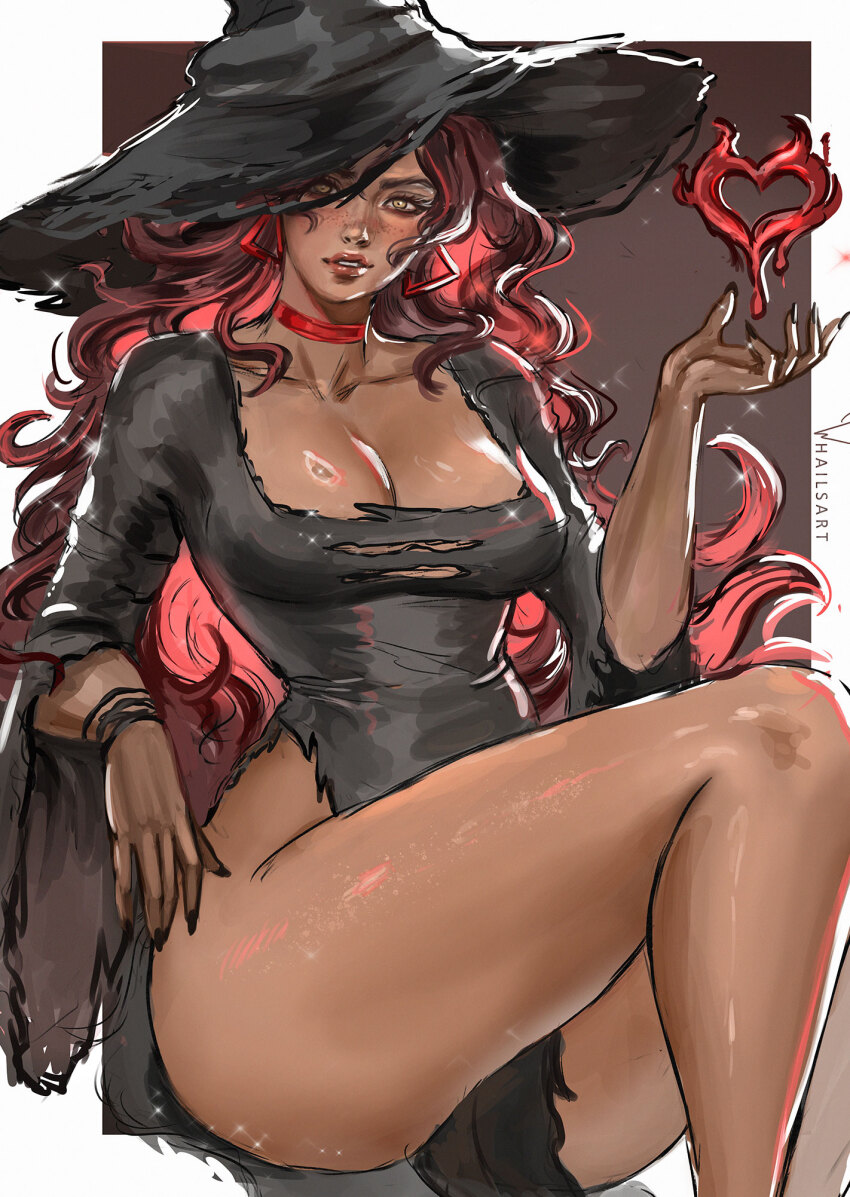 1girl avengers_(series) breasts brown_hair dress highres jewelry long_hair looking_at_viewer magic marvel marvel_rivals medium_breasts scarlet_witch simple_background smile solo thighs wanda_maximoff whails witch