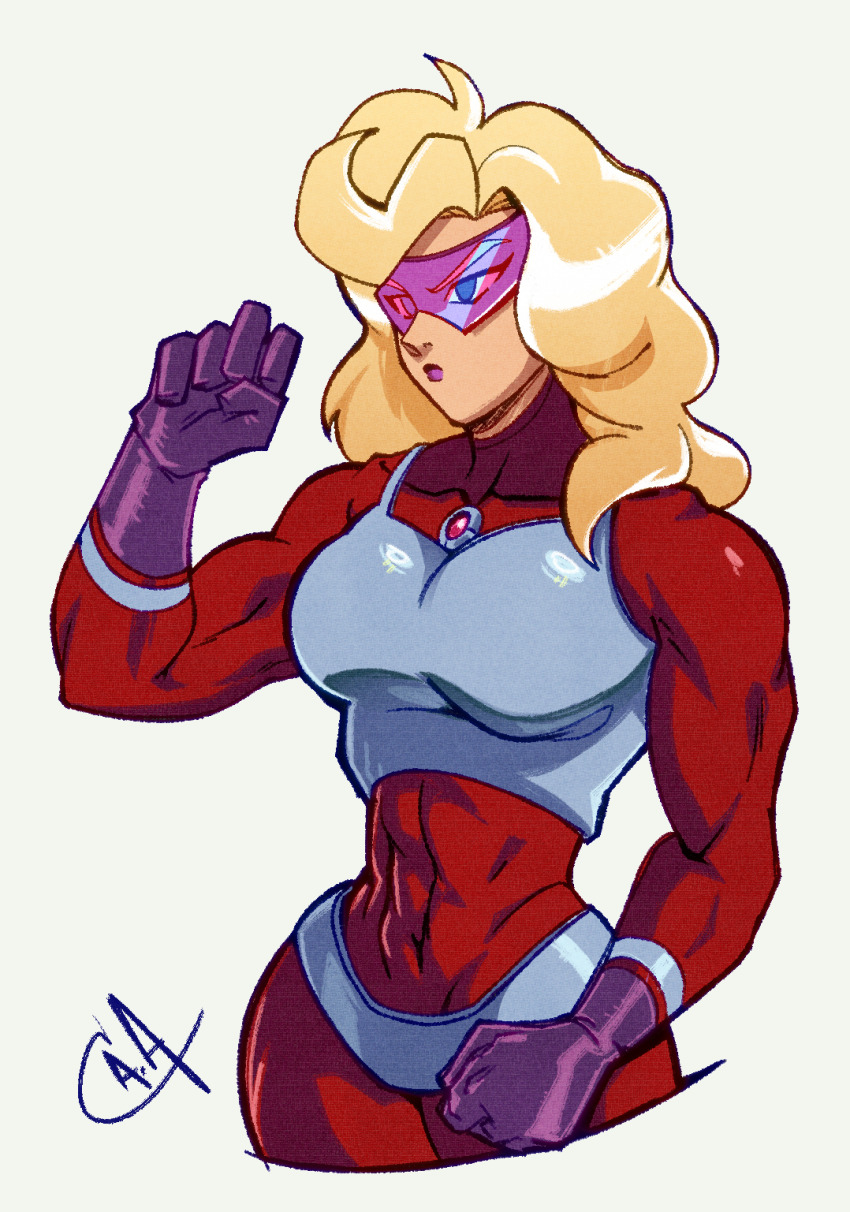 1girl blonde_hair blue_eyes bodysuit collarbone covered_navel cowboy_shot cropped_legs f-zero gloves highres lipstick long_hair makeup mrs._arrow muscular muscular_female nintendo noximation purple_lips solo sunglasses