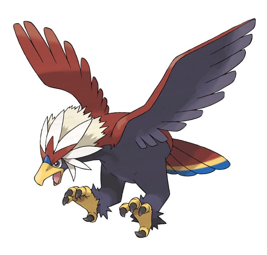 animal_focus artist_request bird black_eyes braviary full_body gen_5_pokemon highres nintendo no_humans official_art open_mouth pokemon pokemon_(creature) pokemon_bw pokemon_focus simple_background solo talons third-party_source white_background