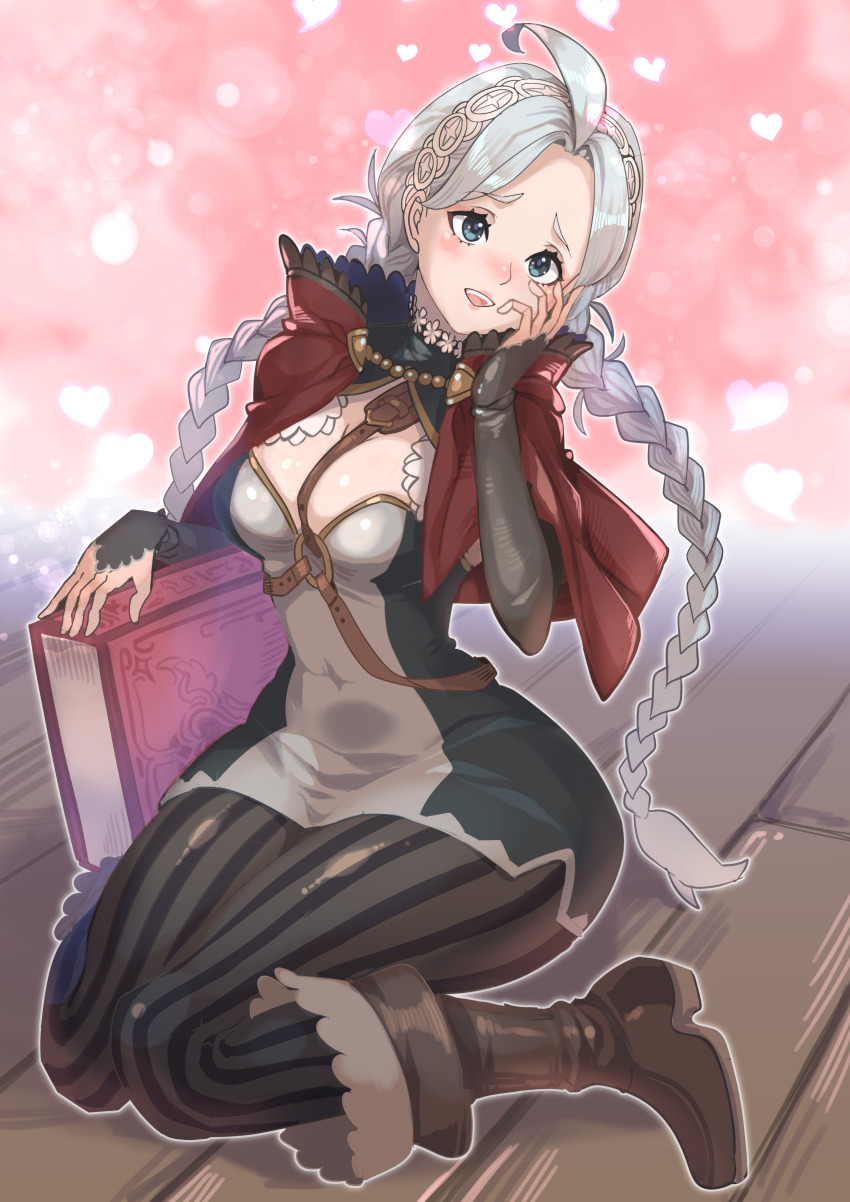 1girl absurdres ahoge blue_eyes book boots braid breasts brown_boots capelet commission commissioner_upload dress fire_emblem fire_emblem_fates fujoshi hairband harness highres hood hooded_capelet kuwango long_hair looking_at_viewer low_twin_braids low_twintails medium_breasts microdress nina_(fire_emblem) nintendo non-web_source o-ring o-ring_harness open_mouth pantyhose parted_bangs red_hood skeb_commission solo striped_clothes striped_pantyhose twin_braids twintails white_hair