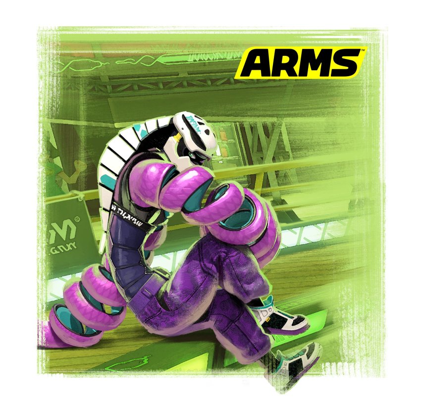 1boy arms_(game) dark-skinned_male dark_skin green_eyes helmet highres kid_cobra long_arms looking_at_viewer male_focus mask nintendo official_art solo