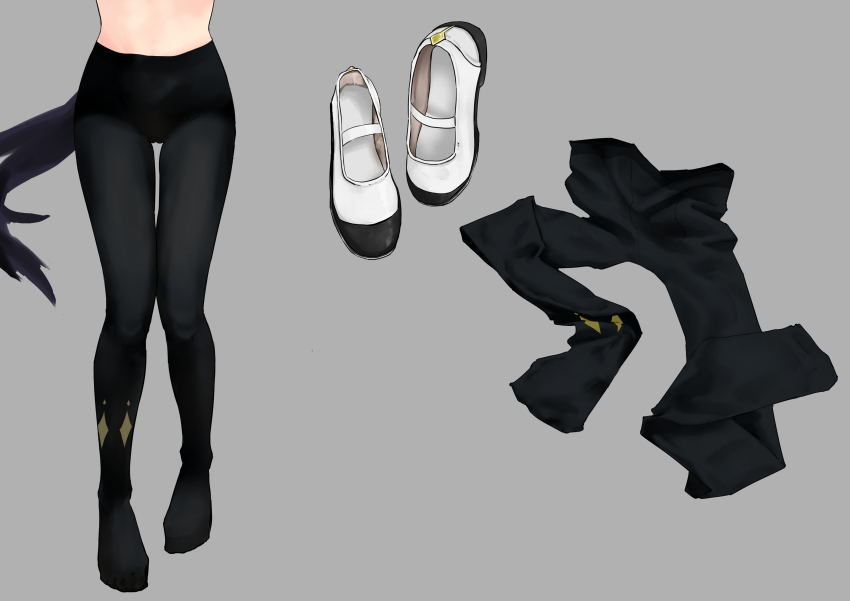 1girl absurdres black_pantyhose grey_background highres horse_girl horse_tail lower_body manhattan_cafe_(umamusume) pantyhose shoes simple_background solo tail umamusume unworn_pantyhose unworn_shoes user_fykj8452 white_shoes