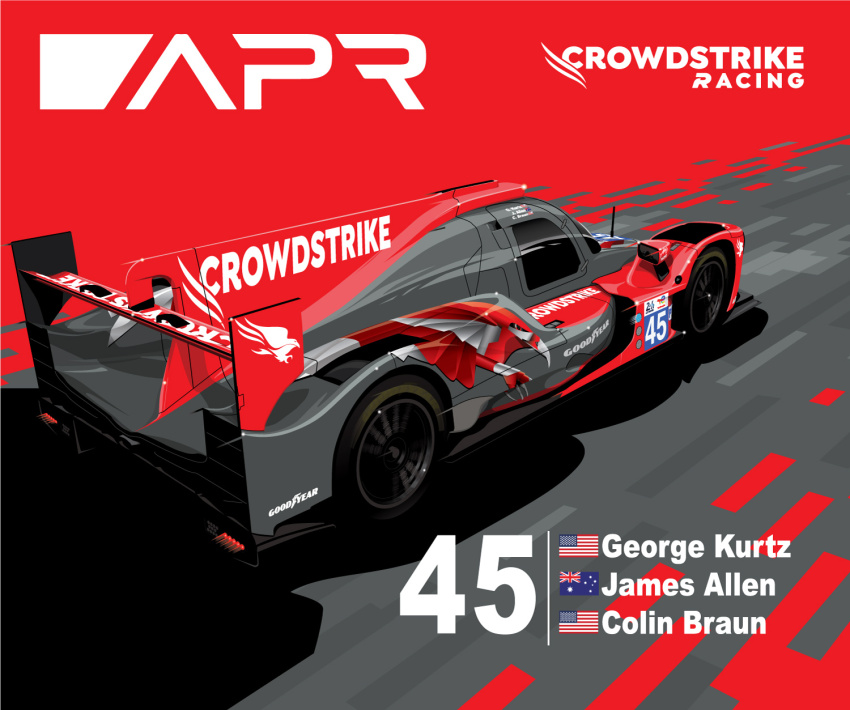 american_flag andy_blackmore australian_flag car commentary crowdstrike english_commentary grey_car highres imsa_sportscar_championship le_mans_prototype motor_vehicle no_humans oreca_07 race_vehicle racecar shadow spoiler_(automobile) vehicle_focus