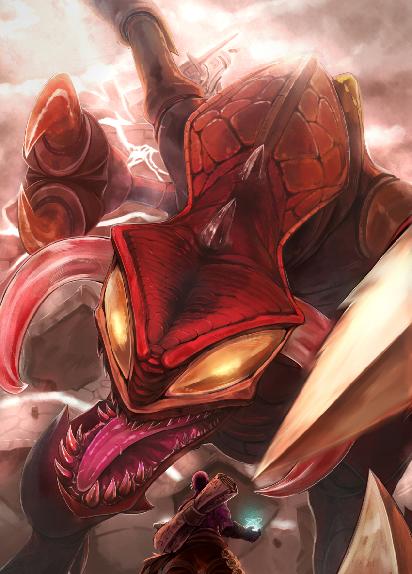 1boy cho&#039;gath donarudo earrings highres jewelry league_of_legends monster ryze scroll teeth tongue topless_male