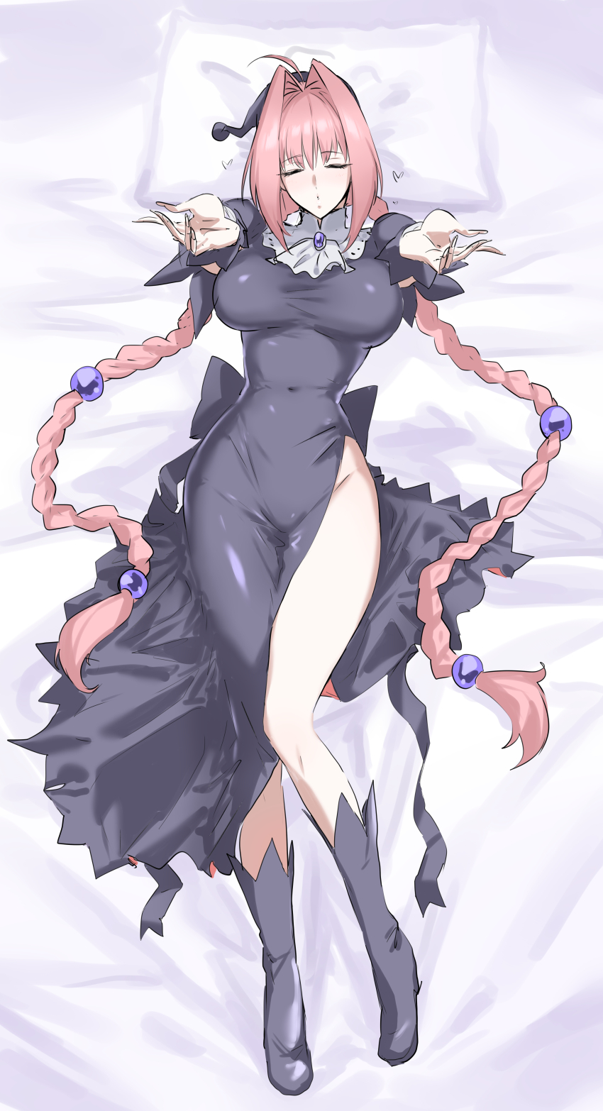 1girl absurdres dorothy_(marchen_awakens_romance) highres marchen_awakens_romance mogi_yasunobu moginiki on_bed pink_hair solo twintails