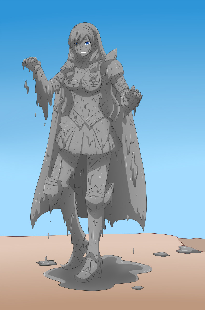 absurdres celia_kumani_entory completely_covered_in_mud covered_in_mud female_knight highres knight messy mud muddy situation sticky walkure_romanze wam wet wet_and_messy