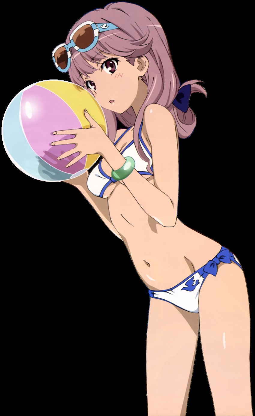 1girl ball bikini breasts cleavage derivative_work eyewear_on_head female_focus highres holding holding_ball looking_at_viewer meigo_arisa navel purple_hair small_breasts solo sunglasses swimsuit third-party_edit third-party_extraction toaru_majutsu_no_index toaru_majutsu_no_index:_endymion_no_kiseki transparent_background underboob vector_trace