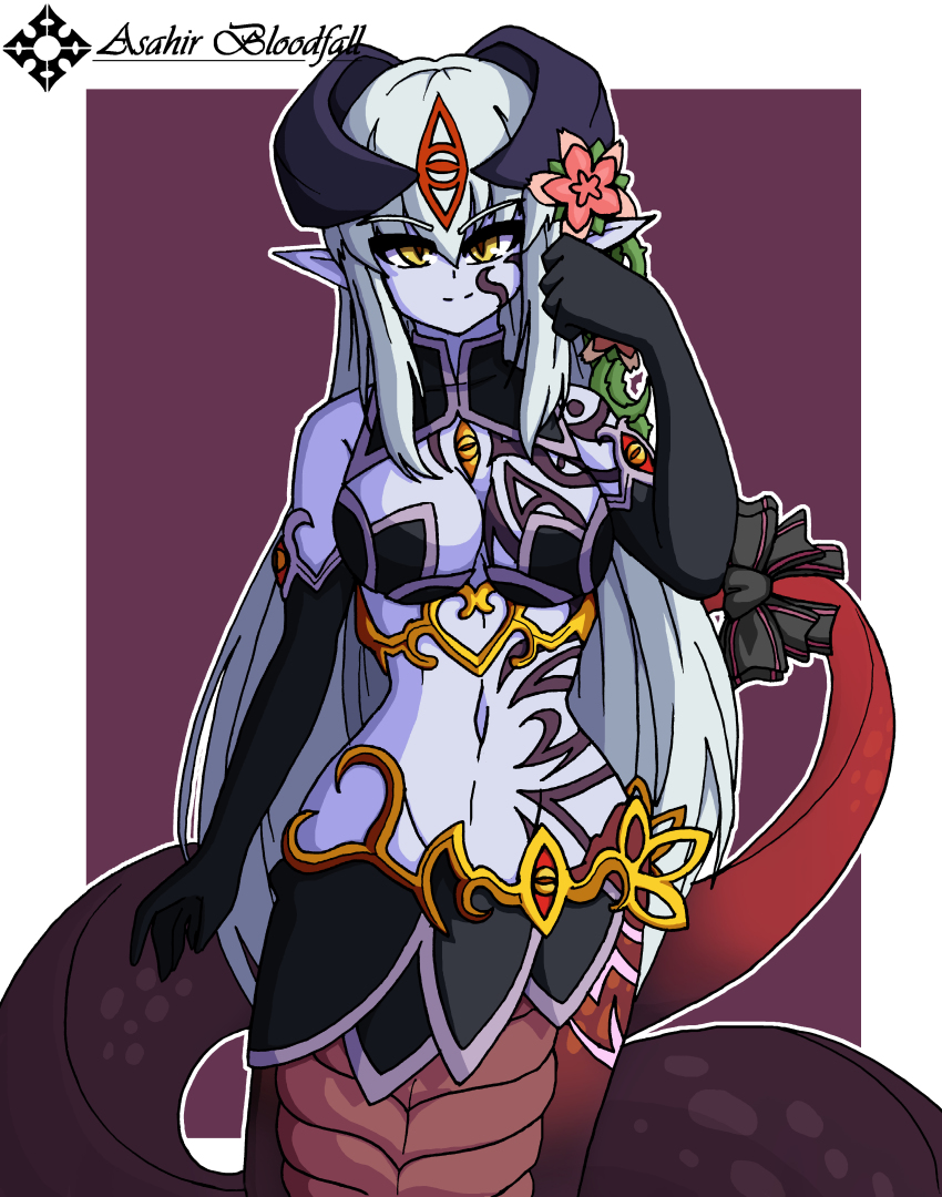 1girl absurdres alipheese_fateburn_xvi asahir highres lamia mon-musu_quest! mon-musu_quest:_paradox monster_girl self-upload solo tagme white_hair yellow_eyes