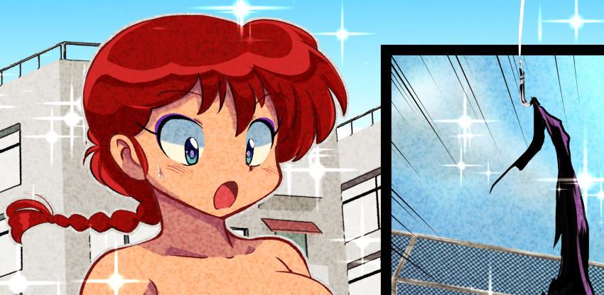1girl blue_hair braid cropped genderswap genderswap_(mtf) highres kul_tigin ranma-chan ranma_1/2 red_hair saotome_ranma single_braid solo