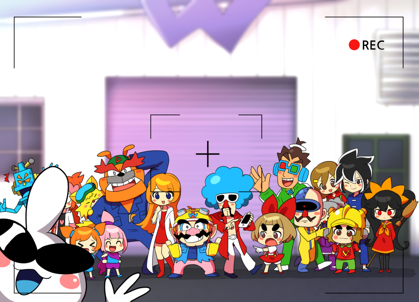 18-volt 5-volt 9-volt absurdres ana_(warioware) ashley_(warioware) camera cellphone dribble_(warioware) heterochromatic_eyewear highres holding holding_camera jimmy_t kat_(warioware) lulu_(warioware) mike_(warioware) mona_(warioware) nintendo offbeat orbulon penny_crygor phone photo_(object) selfie smartphone spitz tinted_eyewear wario warioware young_cricket
