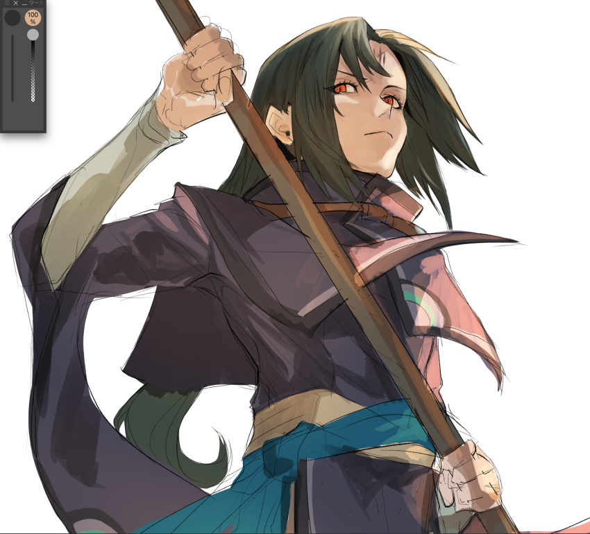 1boy capelet commentary_request facial_mark fire_emblem fire_emblem:_radiant_dawn forehead_mark highres long_hair male_focus nintendo red_eyes simple_background solo soren_(fire_emblem) sutekina_yari white_background