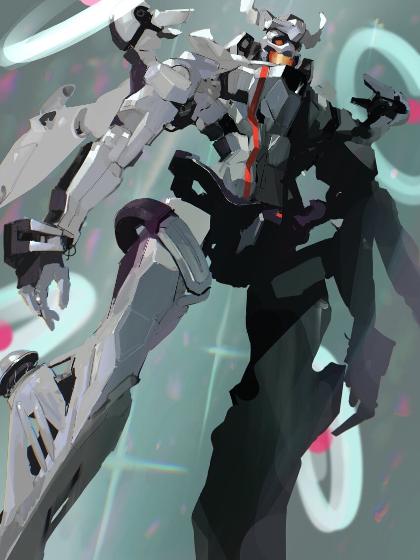 alternate_color commentary_request from_below gquuuuuux gundam gundam_gquuuuuux highres mecha mobile_suit no_humans open_hands open_mouth red_eyes rintaro_komori robot science_fiction v-fin