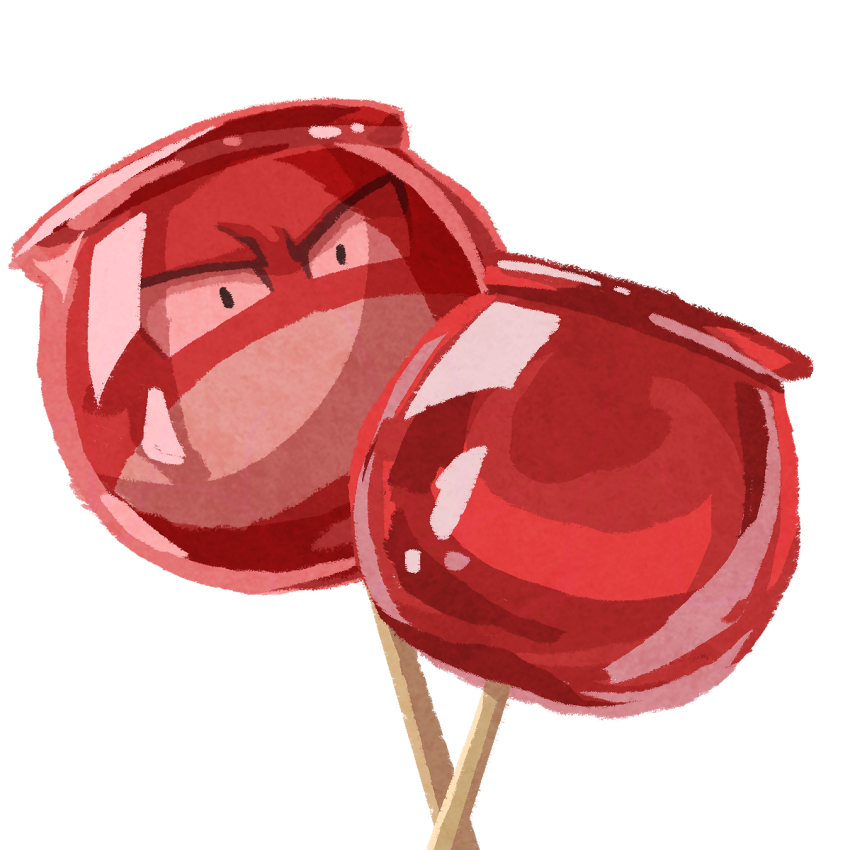 candy_apple food food_focus game_freak gen_1_pokemon highres looking_at_viewer miclot nintendo pokemon pokemon_(creature) simple_background solo v-shaped_eyebrows voltorb white_background