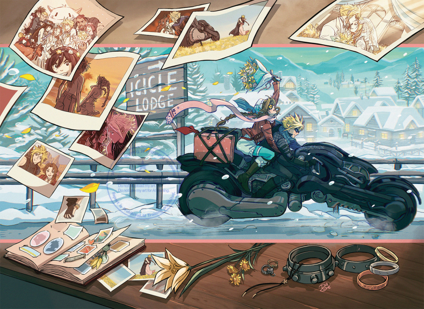4girls 6+boys aerith_gainsborough aerith_gainsborough_(loveless_dress) aerith_gainsborough_(pink_mermaid) animal aqua_pants arm_around_shoulder bangle barret_wallace beach bikini black_gloves blonde_hair blue_cloak blue_scarf bouquet bracelet braid braided_ponytail breasts bridal_veil brown_hair brown_jacket buster_sword cait_sith_(final_fantasy) cape cat choker church cid_highwind cloak closed_eyes cloud_strife cloud_strife_(alphreid_costume) cloud_strife_(wild_surf) crown desert diana_mercolini dress falling_petals fenrir_(final_fantasy) field final_fantasy final_fantasy_vii final_fantasy_vii_advent_children final_fantasy_vii_rebirth final_fantasy_vii_remake fireworks flower flower_choker flower_field gloves goggles holding holding_bouquet holding_hands hug interlocked_fingers jacket jewelry kiss kissing_forehead lily_(flower) long_hair marlene_wallace medium_breasts mini_crown moogle motor_vehicle motorcycle mountain multiple_boys multiple_girls multiple_views ocean official_alternate_costume on_motorcycle open_mouth pants parted_bangs petals photo_(object) pink_scarf red_cape red_xiii ring road_sign scarf scrapbook selfie short_hair sidelocks sign signature single_braid sleeveless sleeveless_turtleneck snow snowing spiked_hair suit_jacket sunset swimsuit tifa_lockhart topless_male turtleneck tuxedo_cat two-tone_fur veil village vincent_valentine waist_cape weapon weapon_on_back wedding wedding_dress wedding_ring white_dress white_jacket winter_clothes yellow_flower yellow_petals yuffie_kisaragi