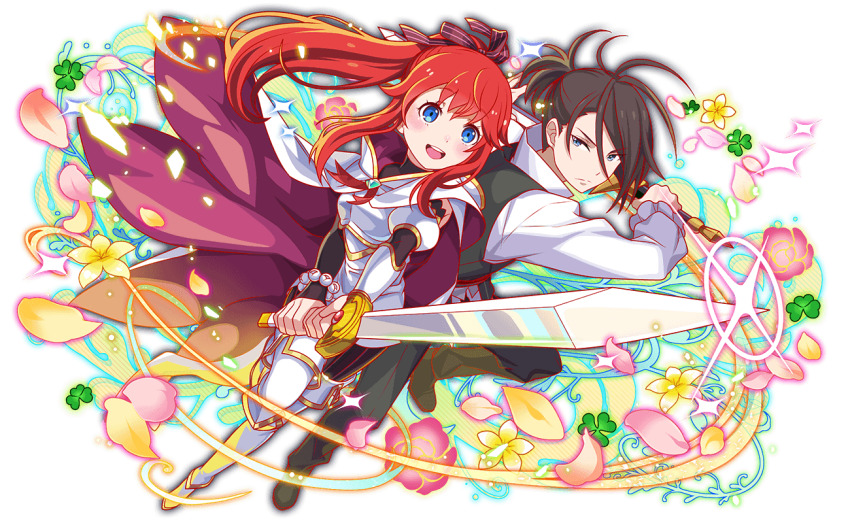 1boy 1girl anime_coloring armor armored_boots artist_request back-to-back black_collar black_jacket black_pants black_pantyhose black_ribbon black_sleeves black_undershirt blue_eyes blush boots bracelet bracer breastplate brown_footwear cape cloak closed_mouth clover collar collared_shirt crash_fever detached_sleeves dress dutch_angle floating_hair flower foreshortening frilled_sleeves frills full_body game_cg glint gloves grey_eyes hair_between_eyes half_updo high_collar high_ponytail holding holding_sword holding_weapon hood hooded_cloak jacket jewelry knee_boots light_particles long_hair long_sidelocks looking_at_viewer narrowed_eyes nose_blush number_print numbered official_art official_style open_mouth outline pants pantyhose parted_lips pendant pink_flower pink_petals pink_rose pinstripe_pantyhose pinstripe_pattern pinstripe_ribbon ponytail puffy_sleeves raised_eyebrows re:zero_kara_hajimeru_isekai_seikatsu red_hair red_outline red_ribbon ribbon rose shirt short_dress short_ponytail sidelocks sleeveless sleeveless_dress sleeveless_jacket sparkle square square_print striped_clothes striped_pantyhose sword tachi-e teeth theresia_van_astrea thigh_boots third-party_source tongue transparent_background turtleneck two-sided_cape two-sided_cloak two-sided_collar two-sided_fabric upper_teeth_only v-shaped_eyebrows vertical-striped_clothes vertical-striped_pantyhose weapon white_cape white_collar white_dress white_sleeves wilhelm_(re:zero) yellow_flower yellow_petals yellow_trim